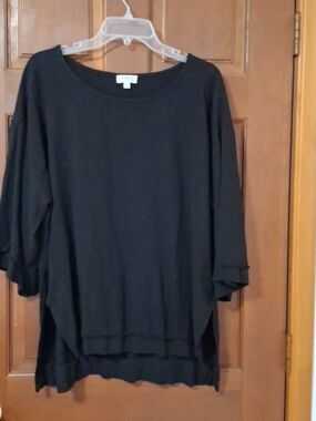 Umgee USA Black Relaxed Scoop Neck Layered 3/4 Sleeve Tunic Top Size Medium